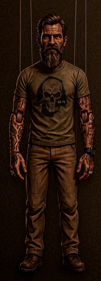 Billy as a carved-wood marionette
